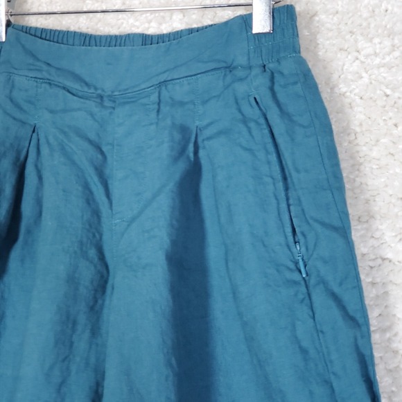 Athleta Womens Linen Wide Leg Pants Size 0 Teal‎ Cropped Beach Travel Resort - Picture 3 of 15